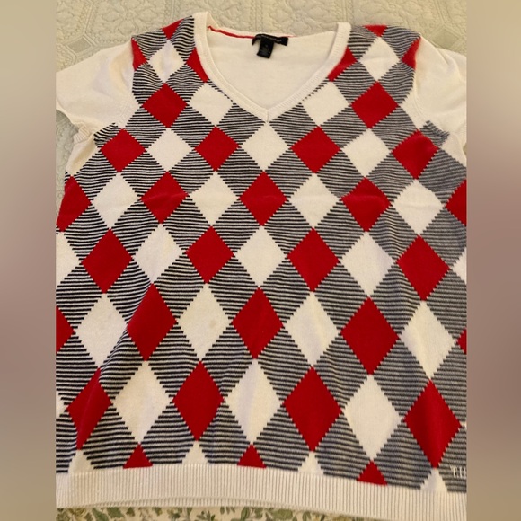 Tommy Hilfiger V-Neck Shortsleeved Sweater All Cotton Size Med - Picture 1 of 6